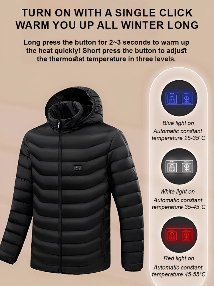 Heated down jacket powered by a power bank! ❄️ Withstands extreme cold up to -50℃! 🧥🔋
