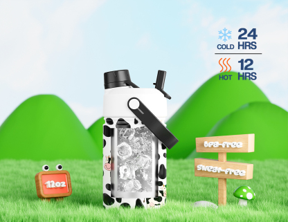 12 oz Insulated Water Bottle with 2-in-1 Straw and Spout Lid