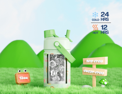 12 oz Insulated Water Bottle with 2-in-1 Straw and Spout Lid