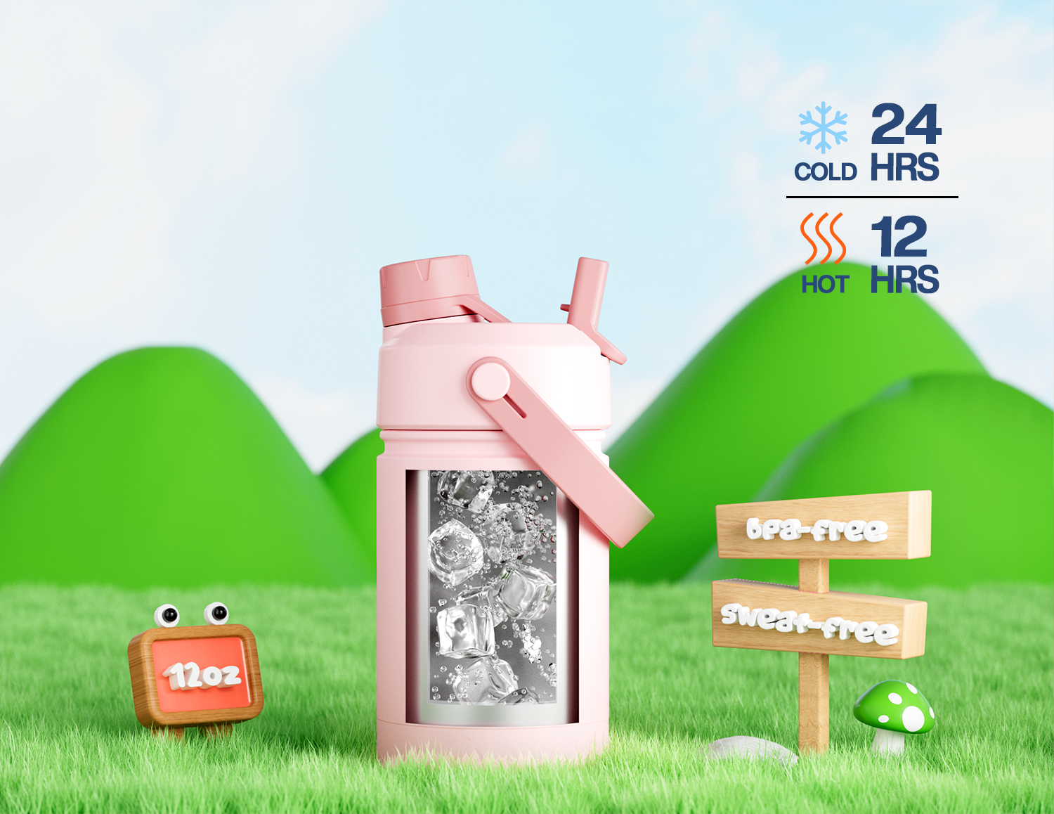 12 oz Insulated Water Bottle with 2-in-1 Straw and Spout Lid