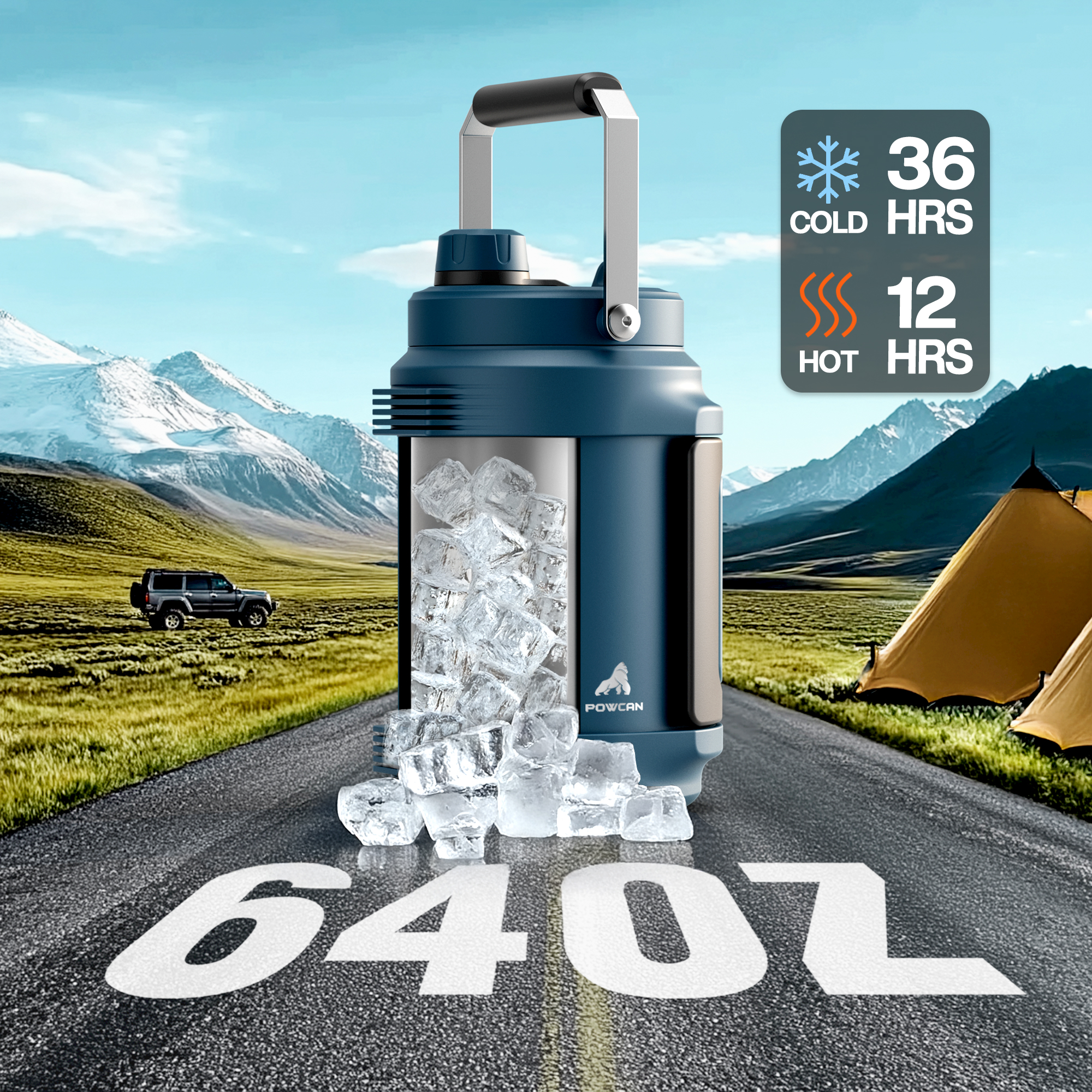 0.5 Gallon / 64 oz Insulated Water Jug with 2-in-1 Lid and Dual Handle