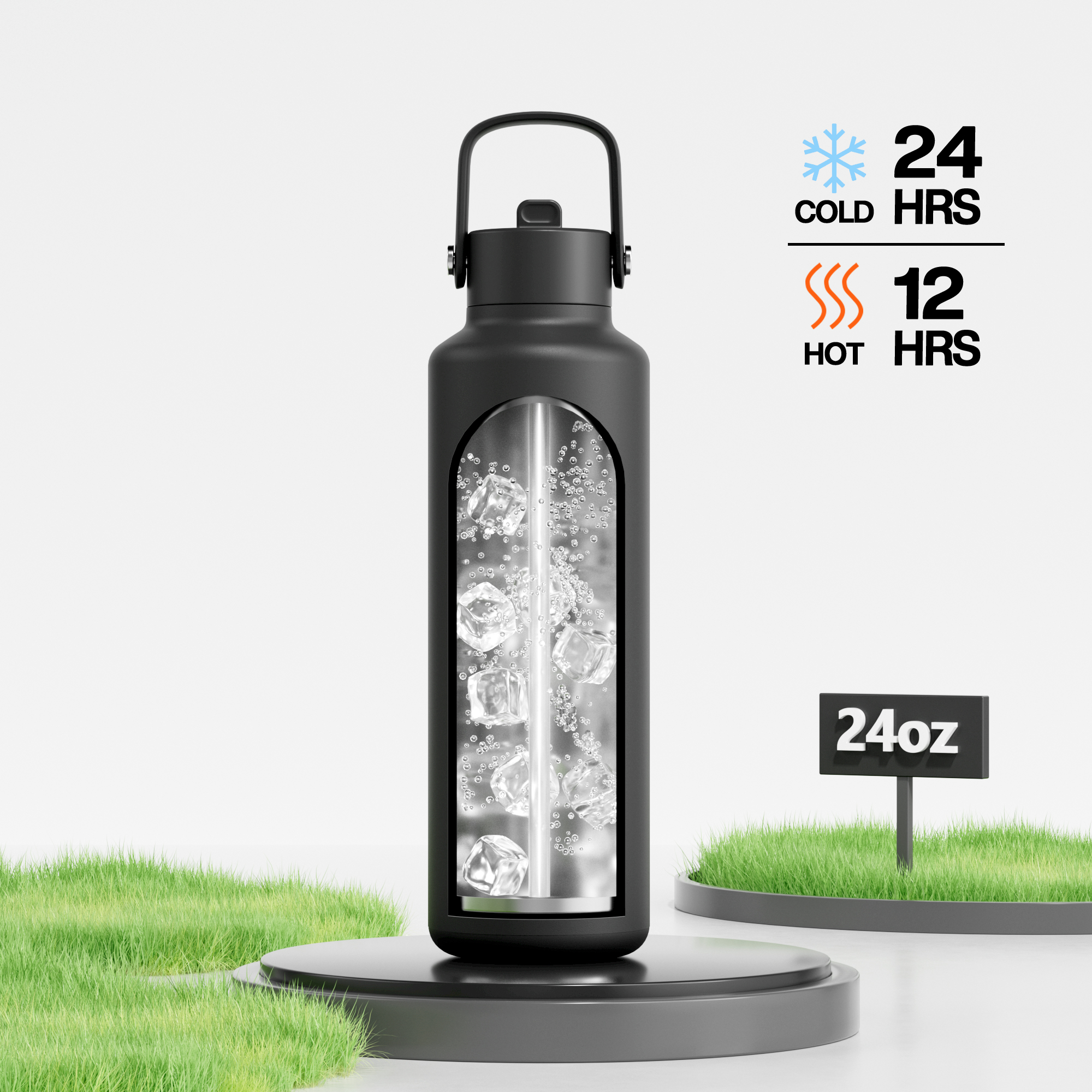 24 oz Slim Insulated Water Bottle with Flip Straw