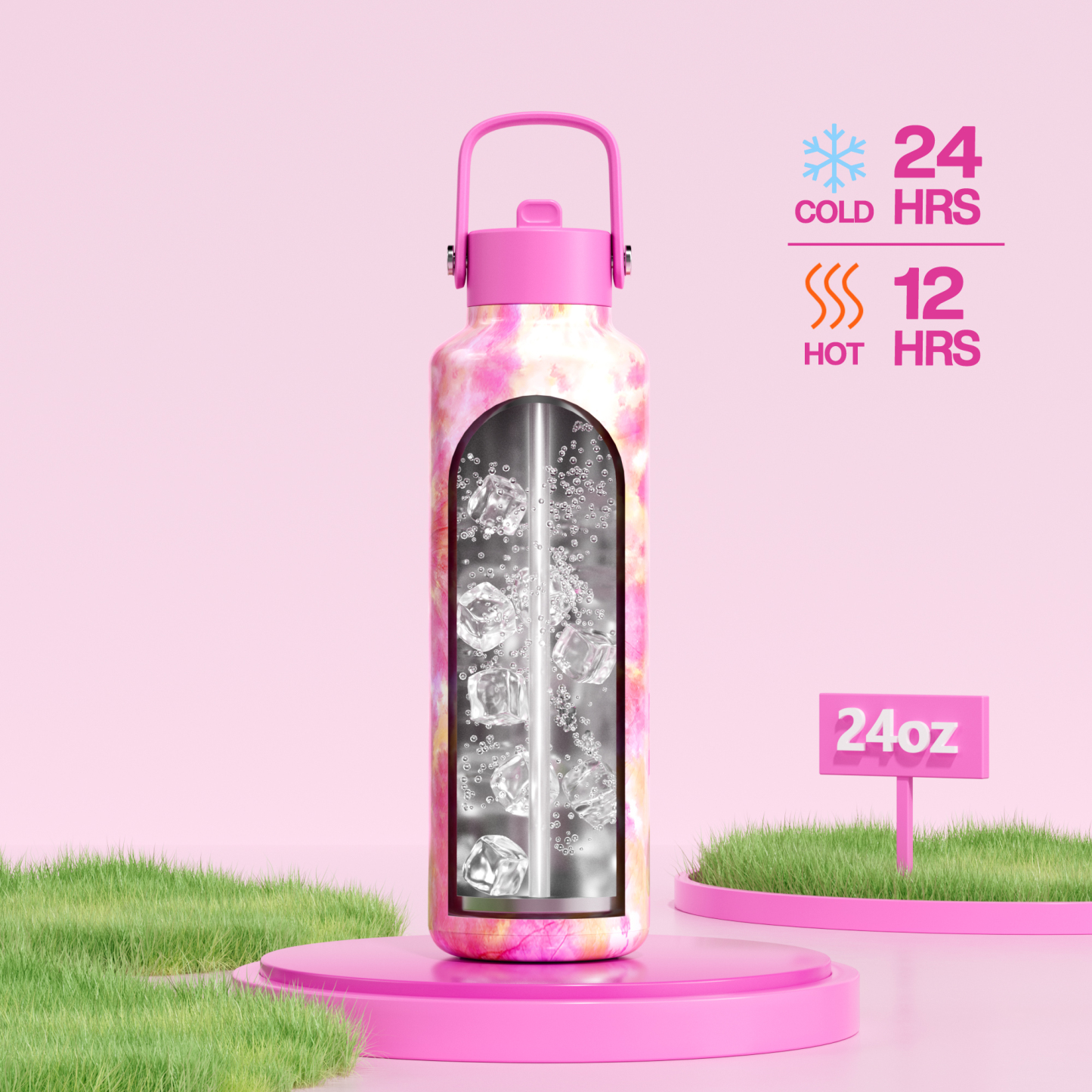 24 oz Slim Insulated Water Bottle with Flip Straw