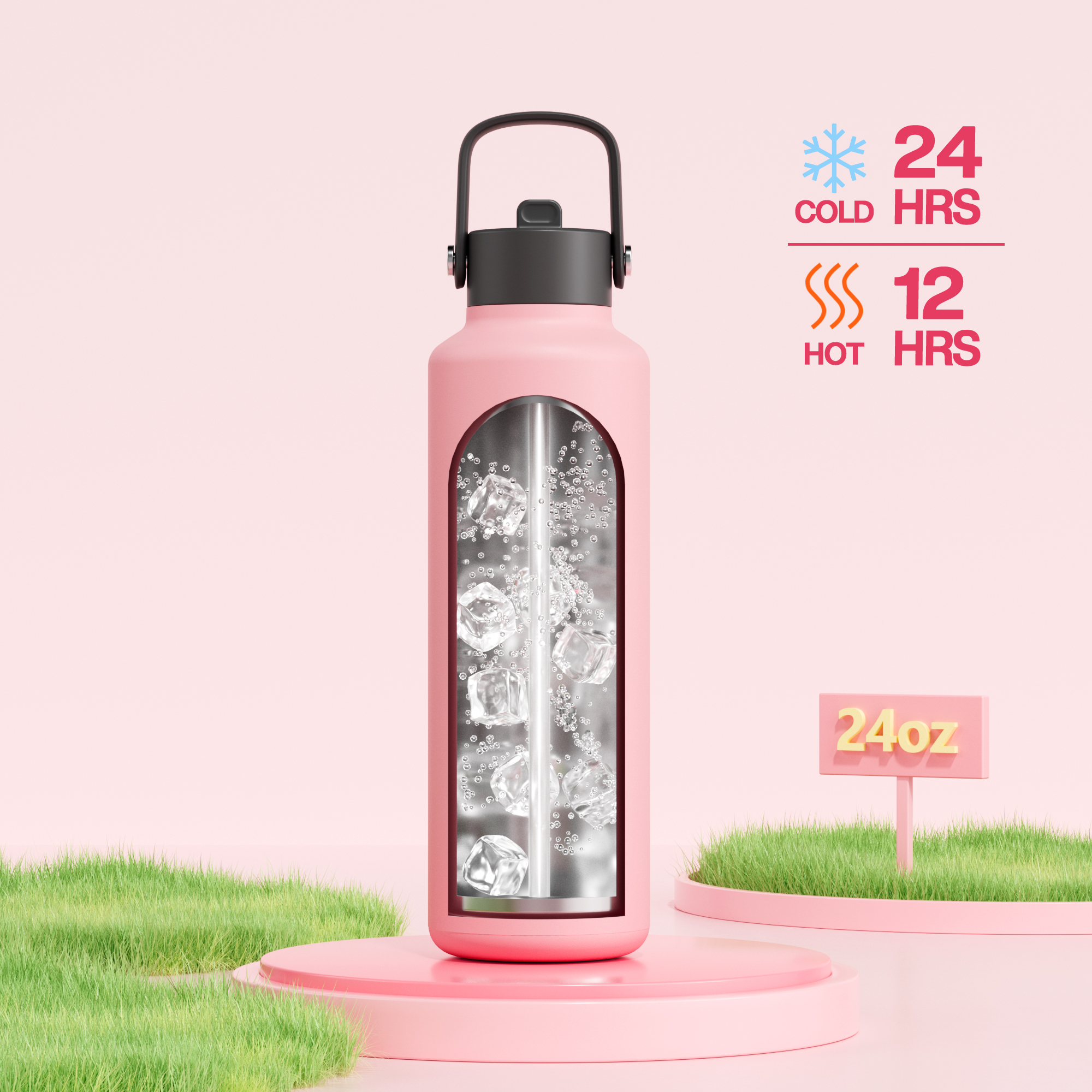 24 oz Slim Insulated Water Bottle with Flip Straw