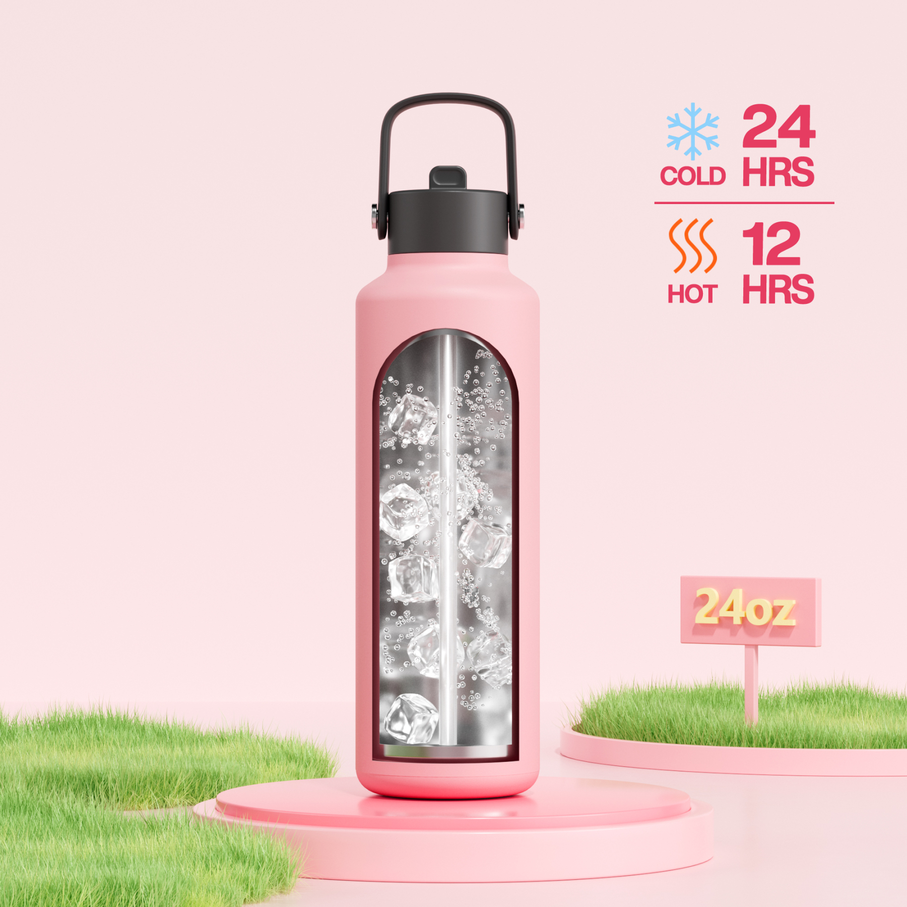 24 oz Slim Insulated Water Bottle with Flip Straw