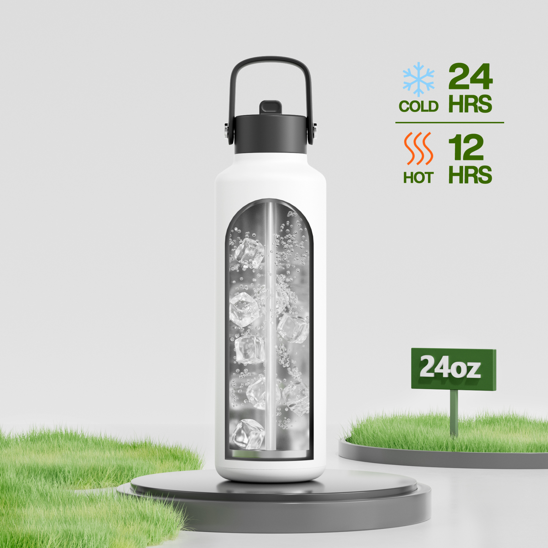 24 oz Slim Insulated Water Bottle with Flip Straw