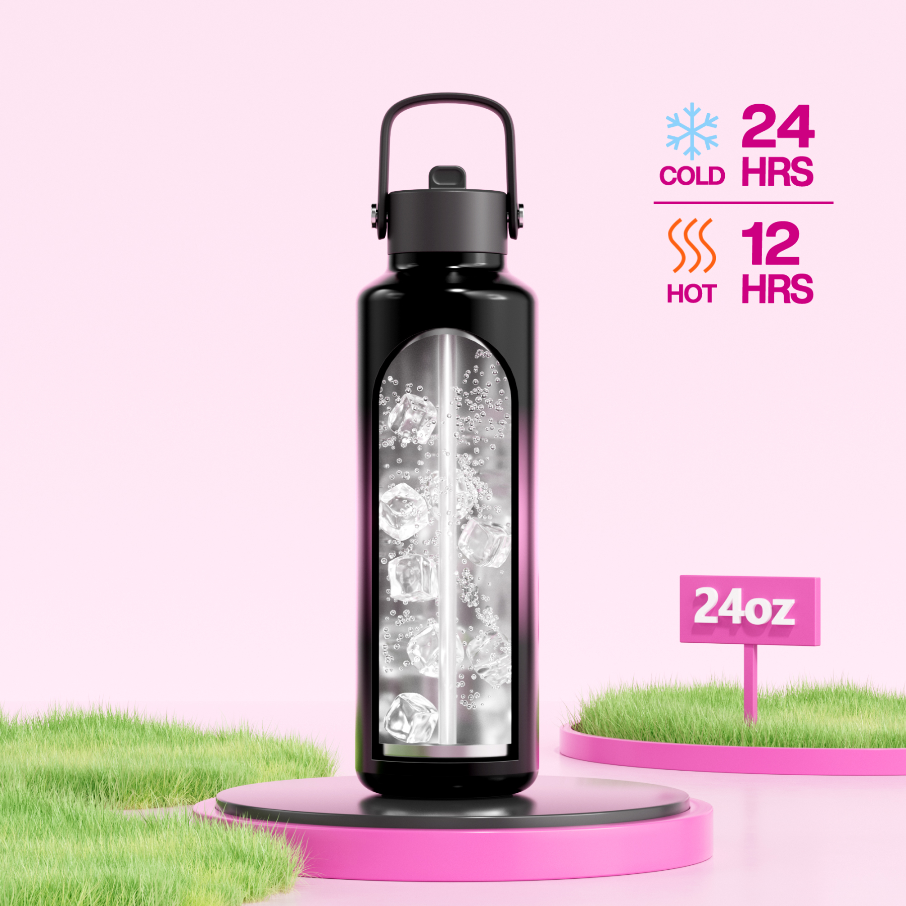 24 oz Slim Insulated Water Bottle with Flip Straw