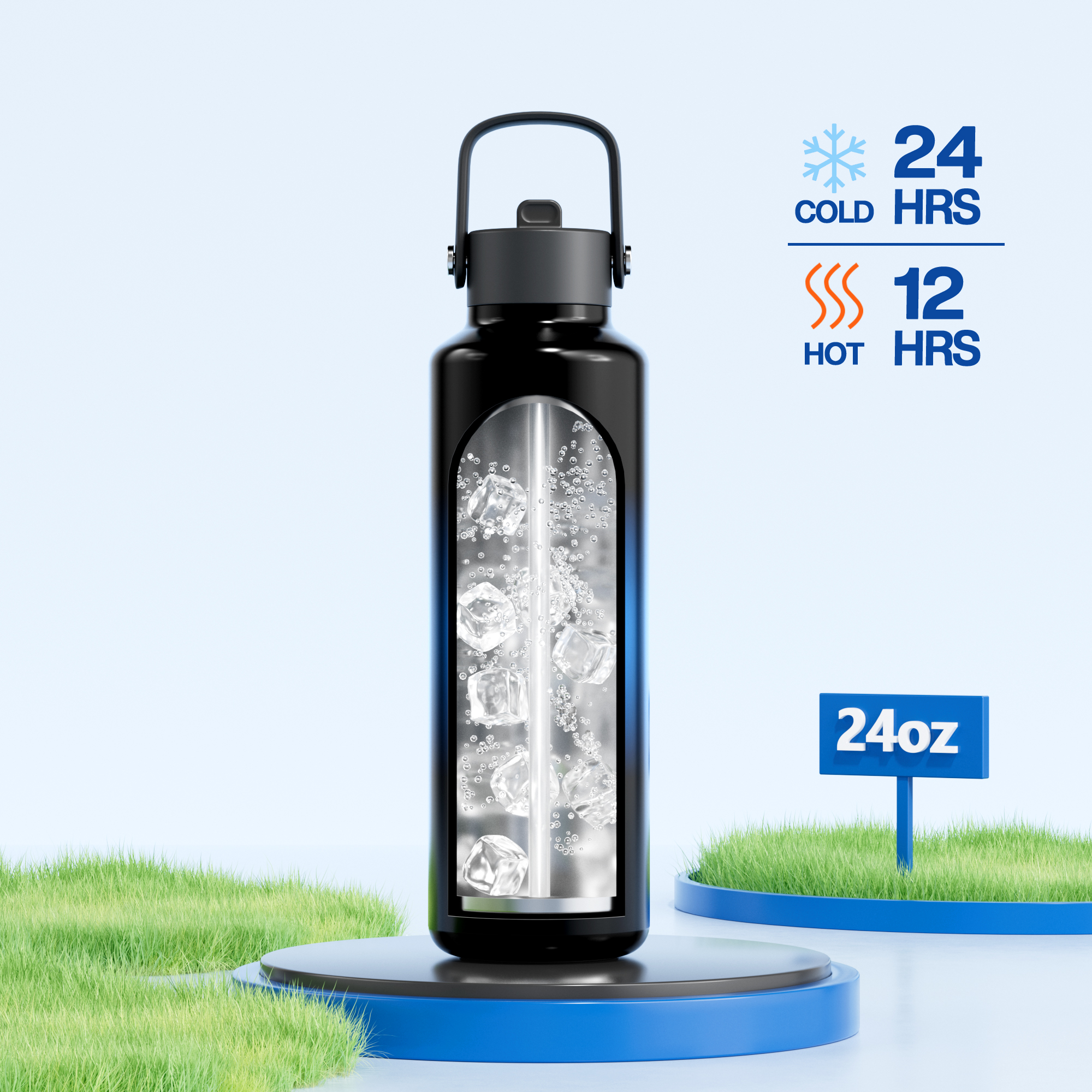 24 oz Slim Insulated Water Bottle with Flip Straw