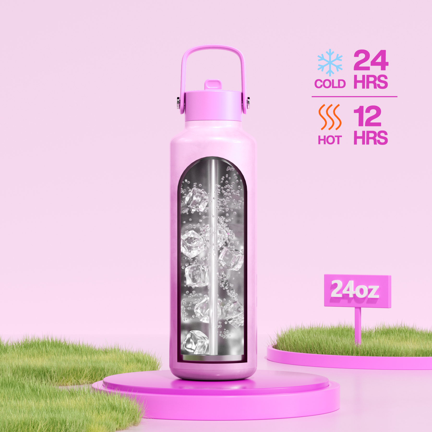 24 oz Slim Insulated Water Bottle with Flip Straw