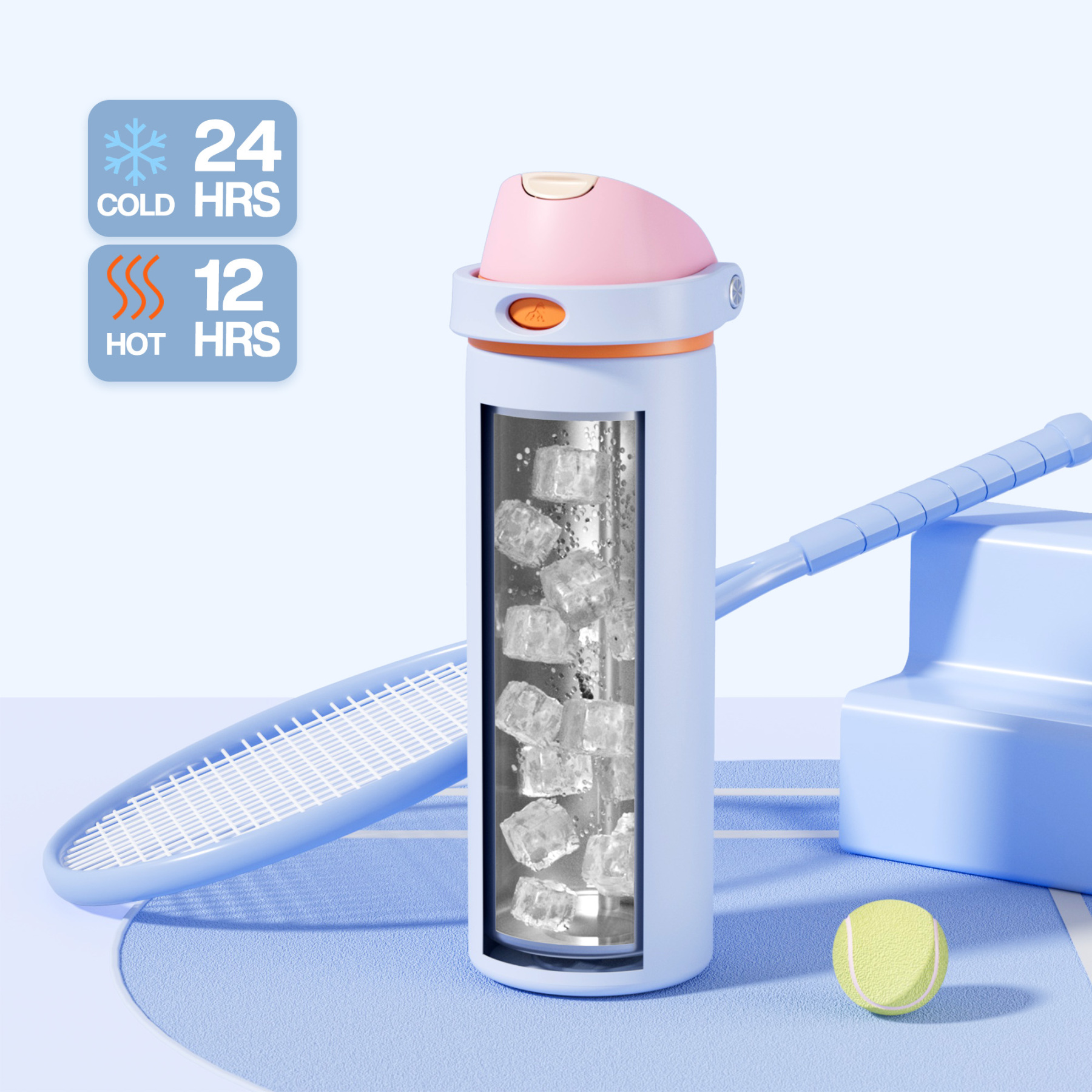 24 oz 2-in-1 Lid with Push-Button Spout Water Bottle