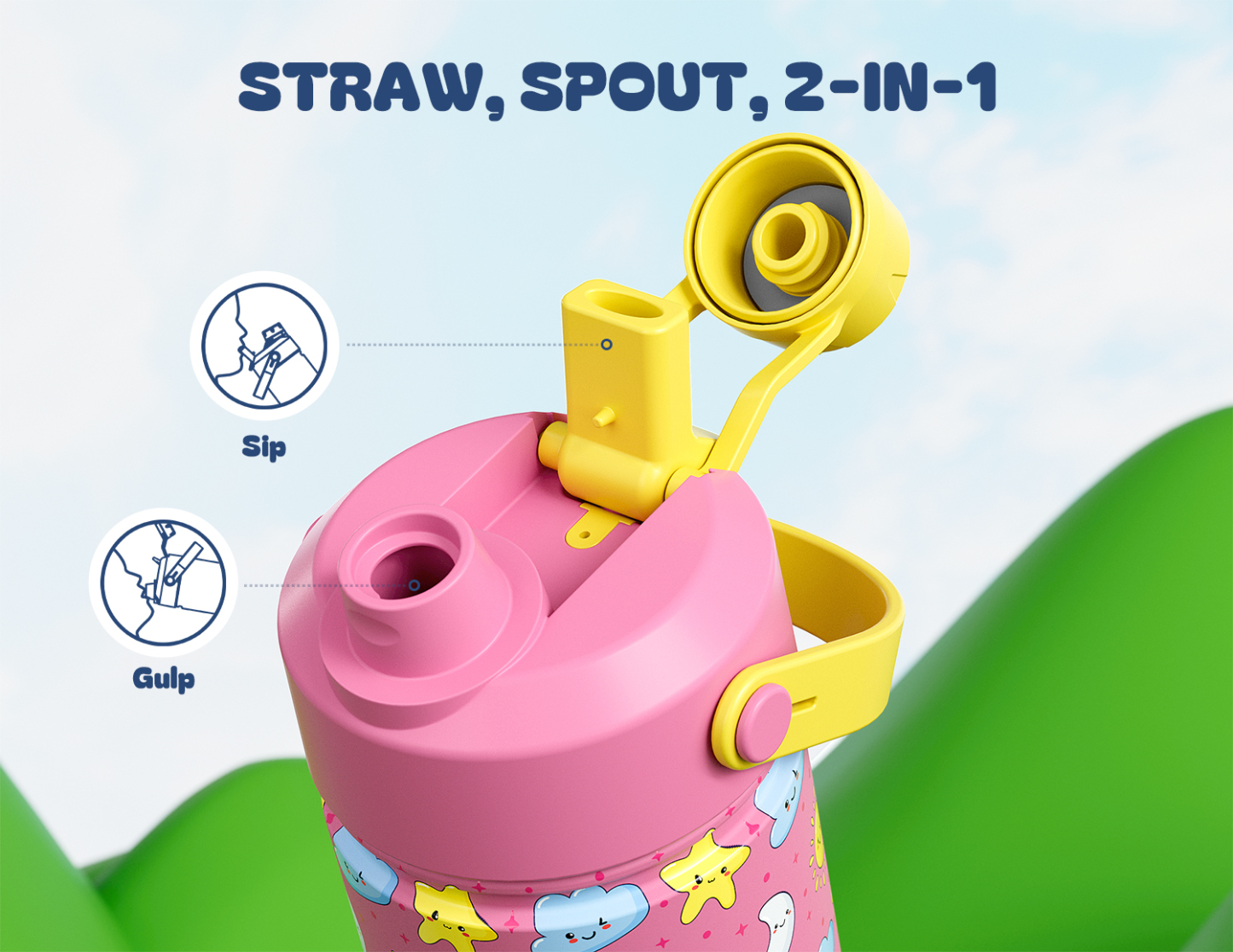 12 oz Insulated Water Bottle with 2-in-1 Straw and Spout Lid