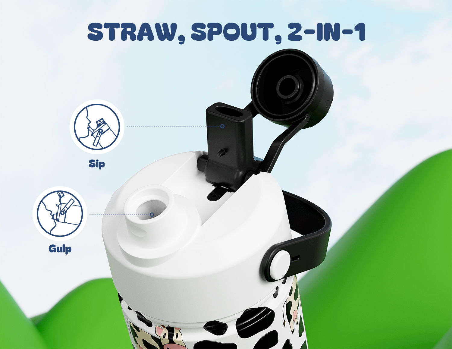 12 oz Insulated Water Bottle with 2-in-1 Straw and Spout Lid