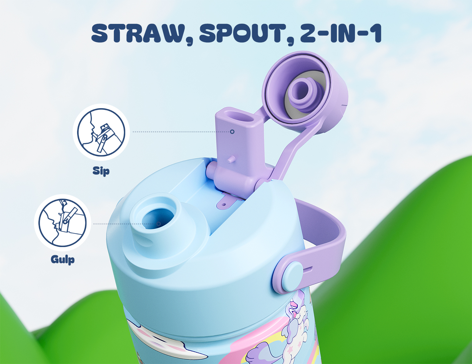 12 oz Insulated Water Bottle with 2-in-1 Straw and Spout Lid