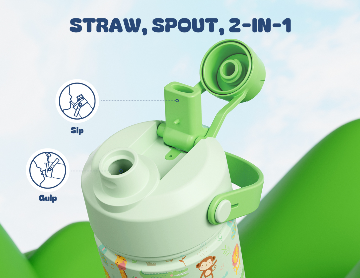 12 oz Insulated Water Bottle with 2-in-1 Straw and Spout Lid