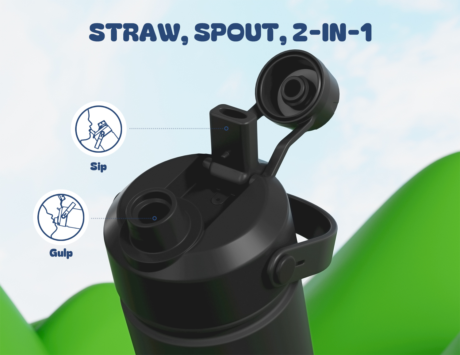 12 oz Insulated Water Bottle with 2-in-1 Straw and Spout Lid