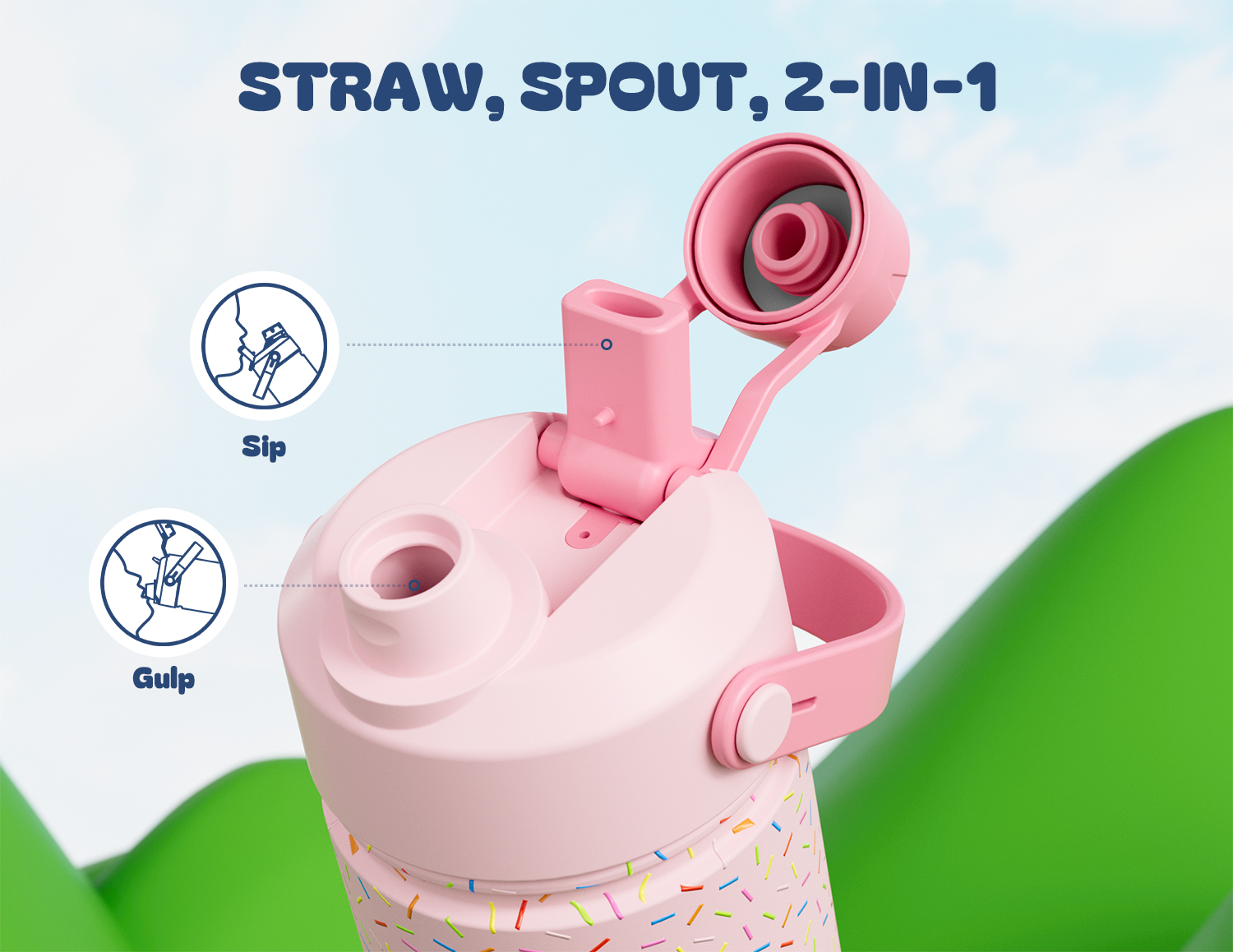 12 oz Insulated Water Bottle with 2-in-1 Straw and Spout Lid