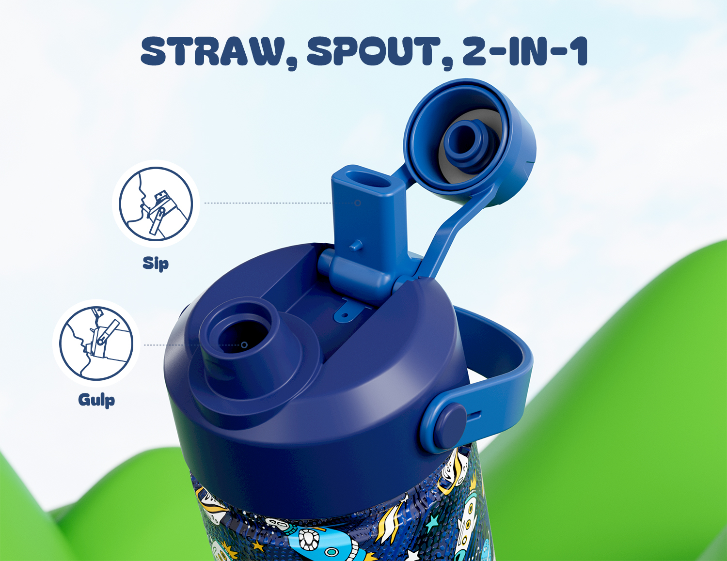 12 oz Insulated Water Bottle with 2-in-1 Straw and Spout Lid