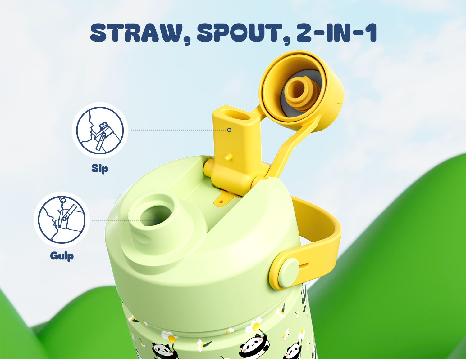 12 oz Insulated Water Bottle with 2-in-1 Straw and Spout Lid