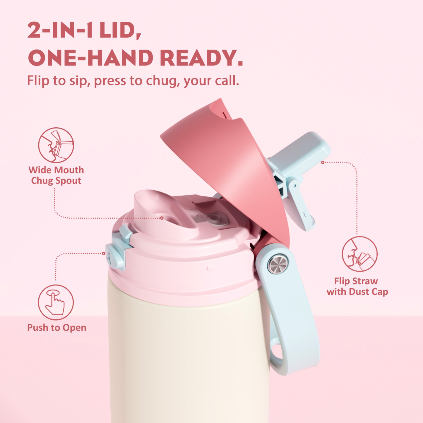 24 oz 2-in-1 Lid with Push-Button Spout Water Bottle