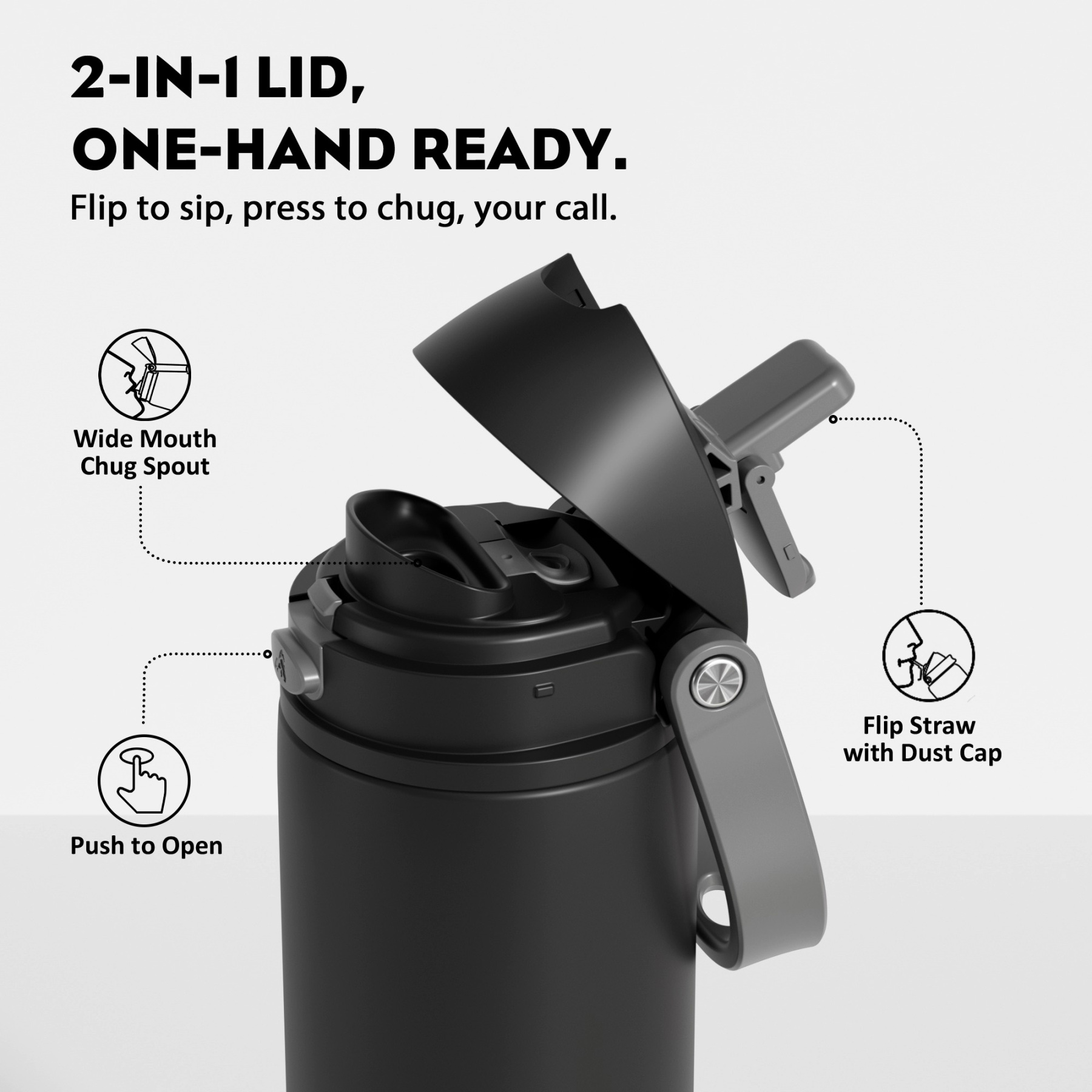 24 oz 2-in-1 Lid with Push-Button Spout Water Bottle
