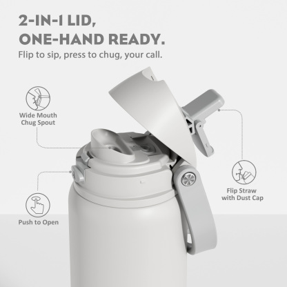 32 oz 2-in-1 Lid with Push-Button Spout Water Bottle