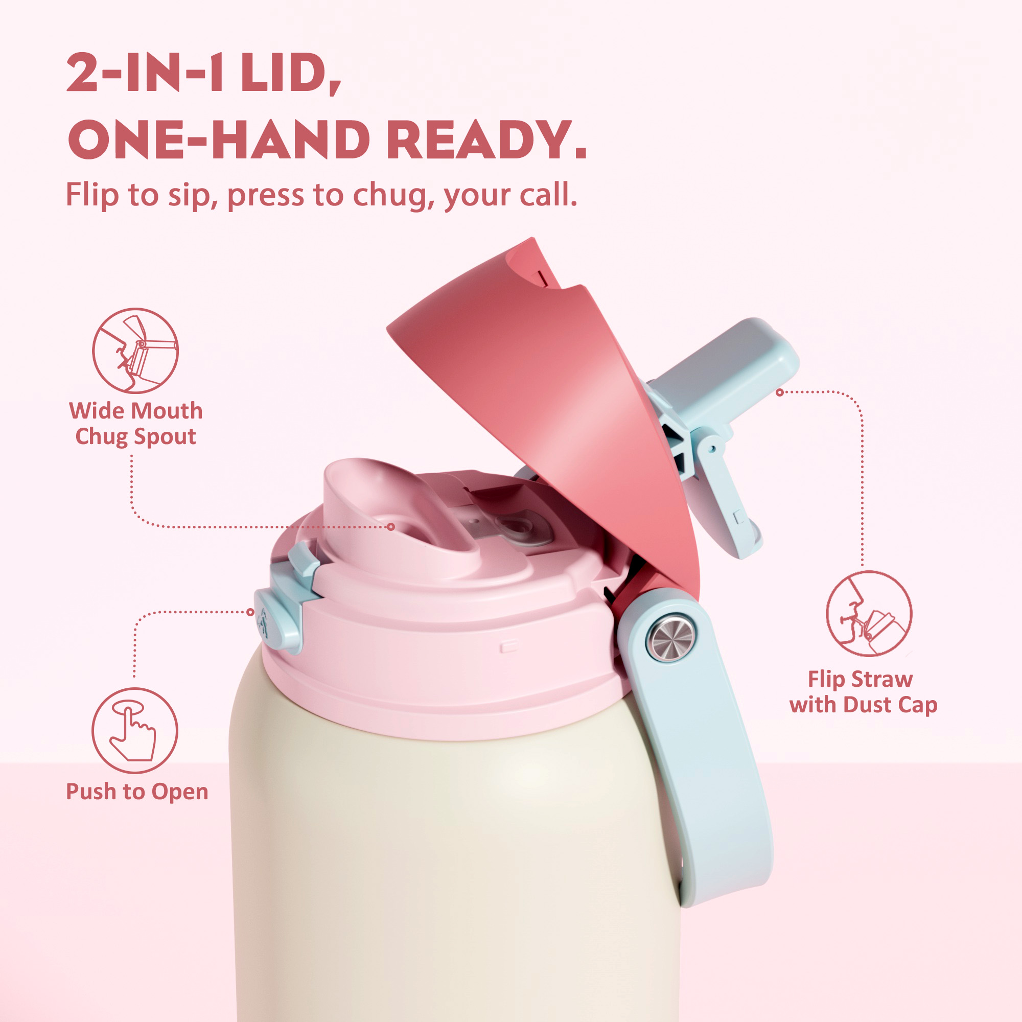 40oz 2-in-1 Lid with Push-Button Spout Water Bottle