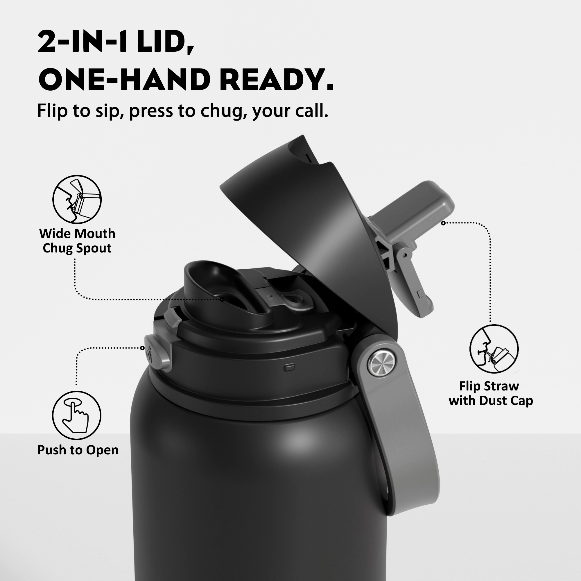 40oz 2-in-1 Lid with Push-Button Spout Water Bottle