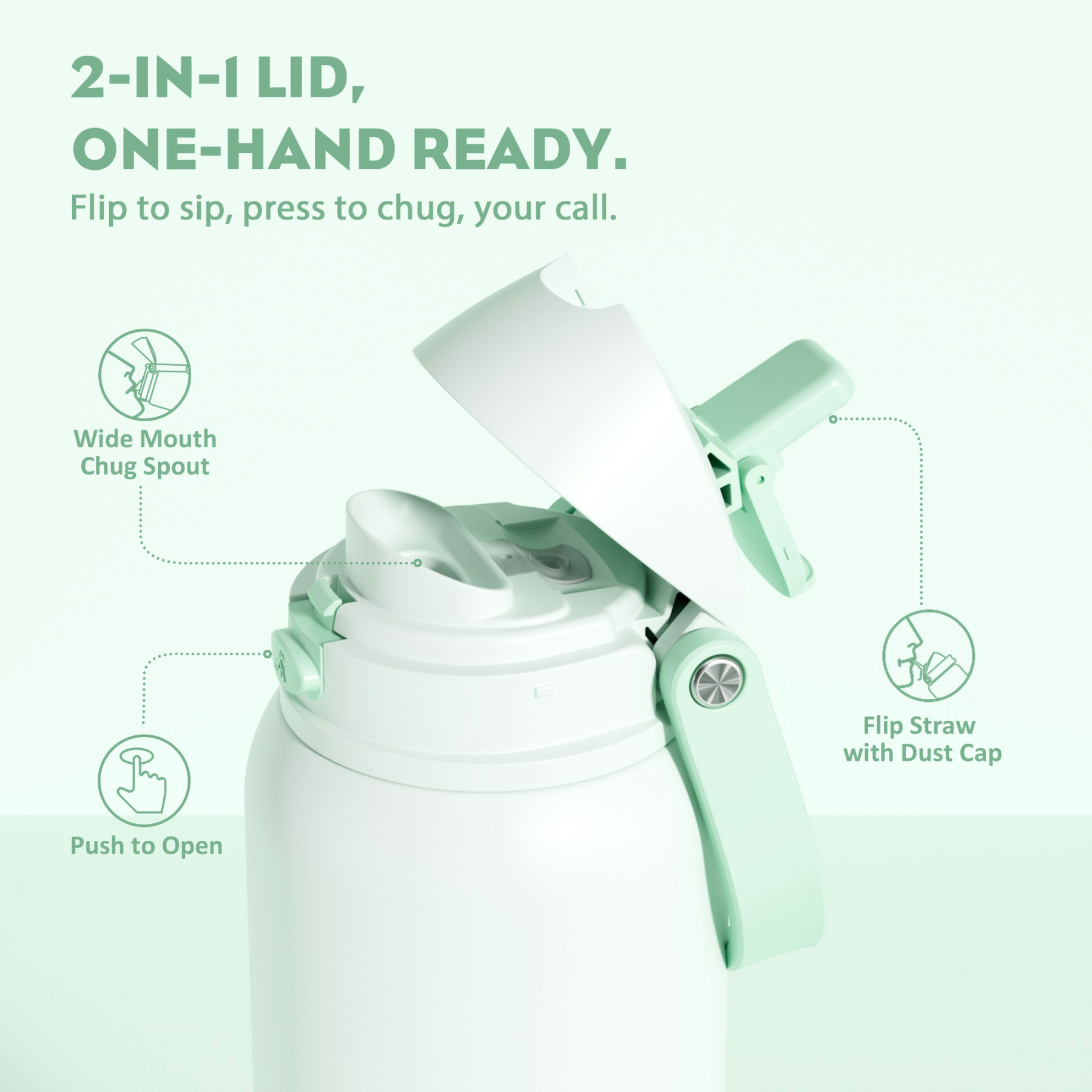 40oz 2-in-1 Lid with Push-Button Spout Water Bottle