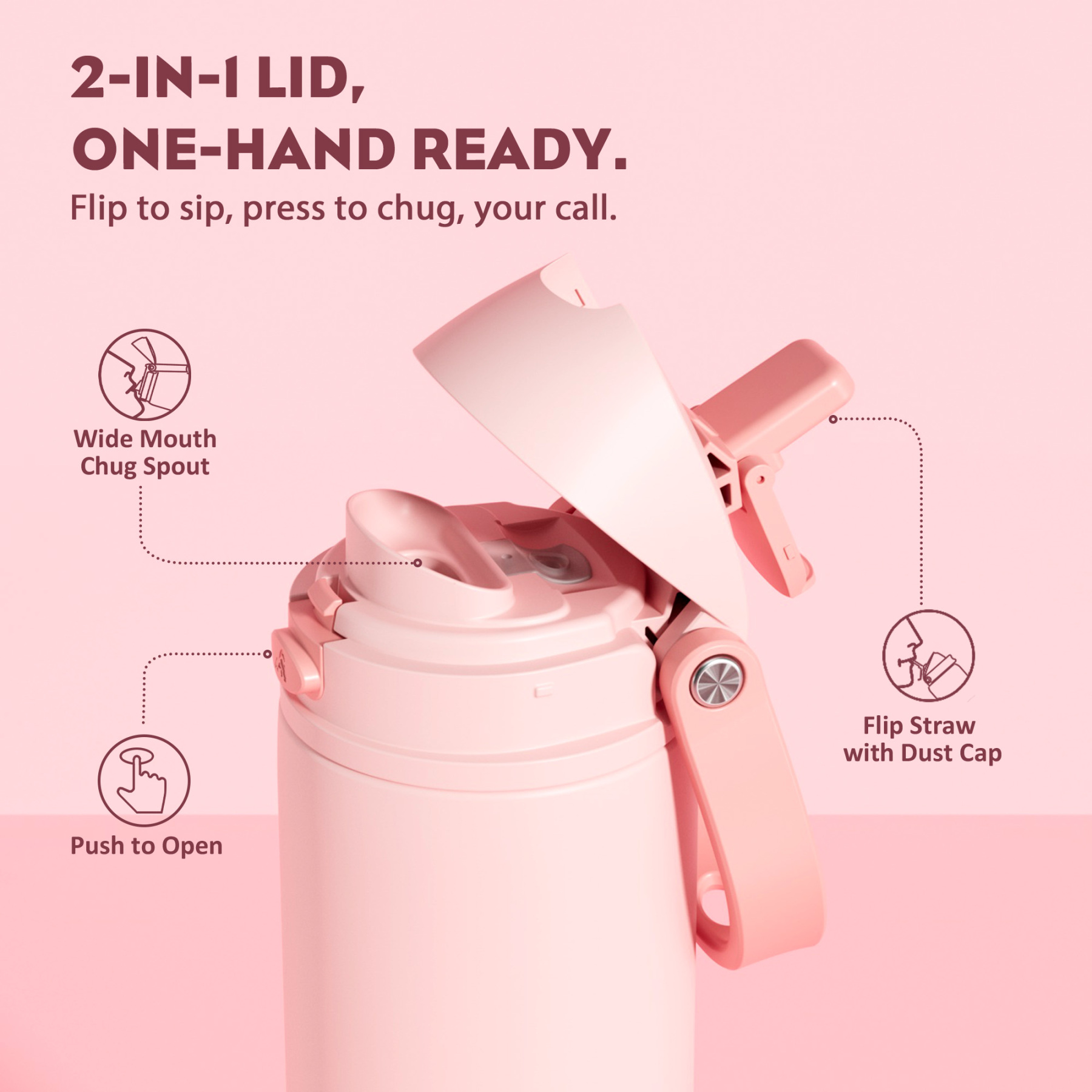 24 oz 2-in-1 Lid with Push-Button Spout Water Bottle