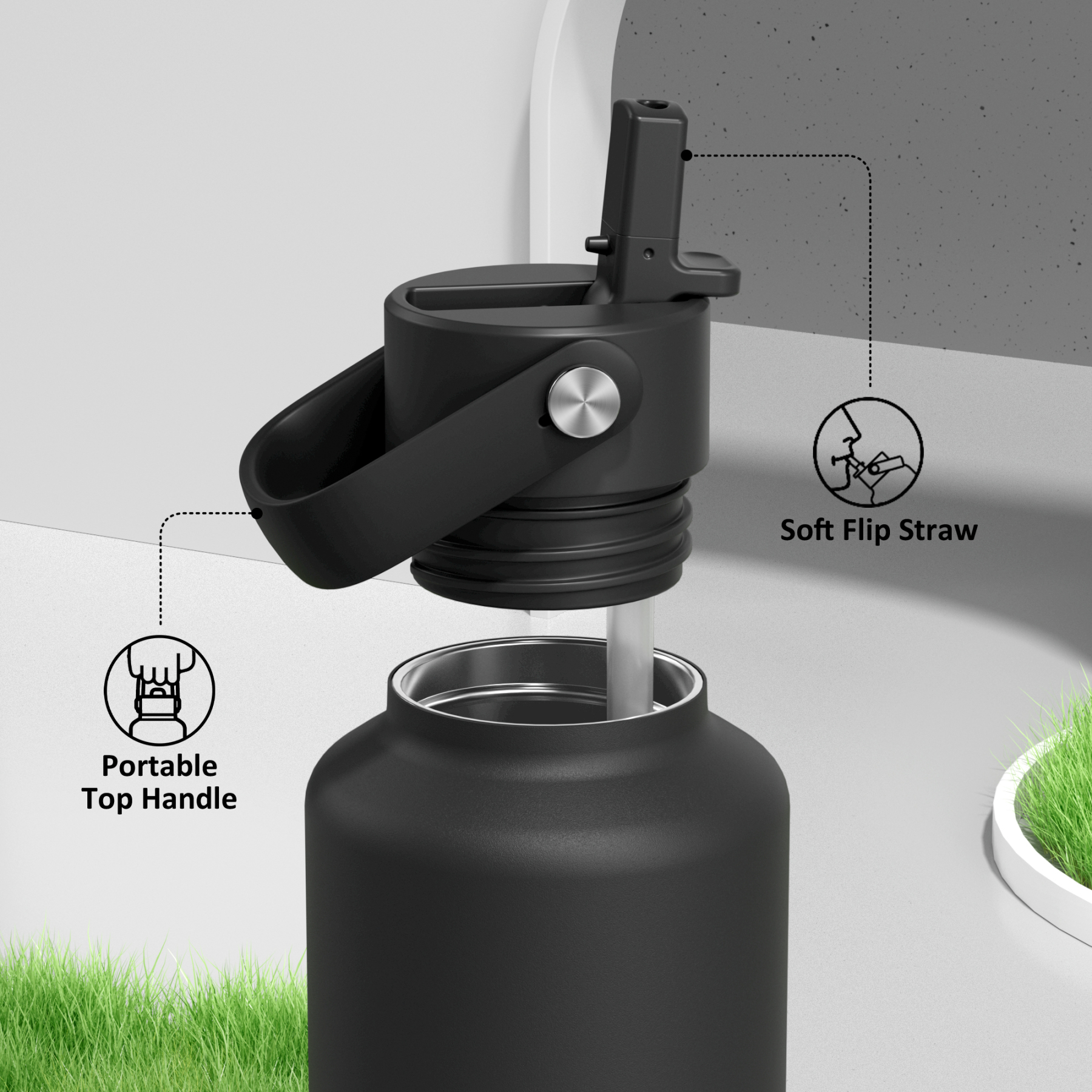 24 oz Slim Insulated Water Bottle with Flip Straw