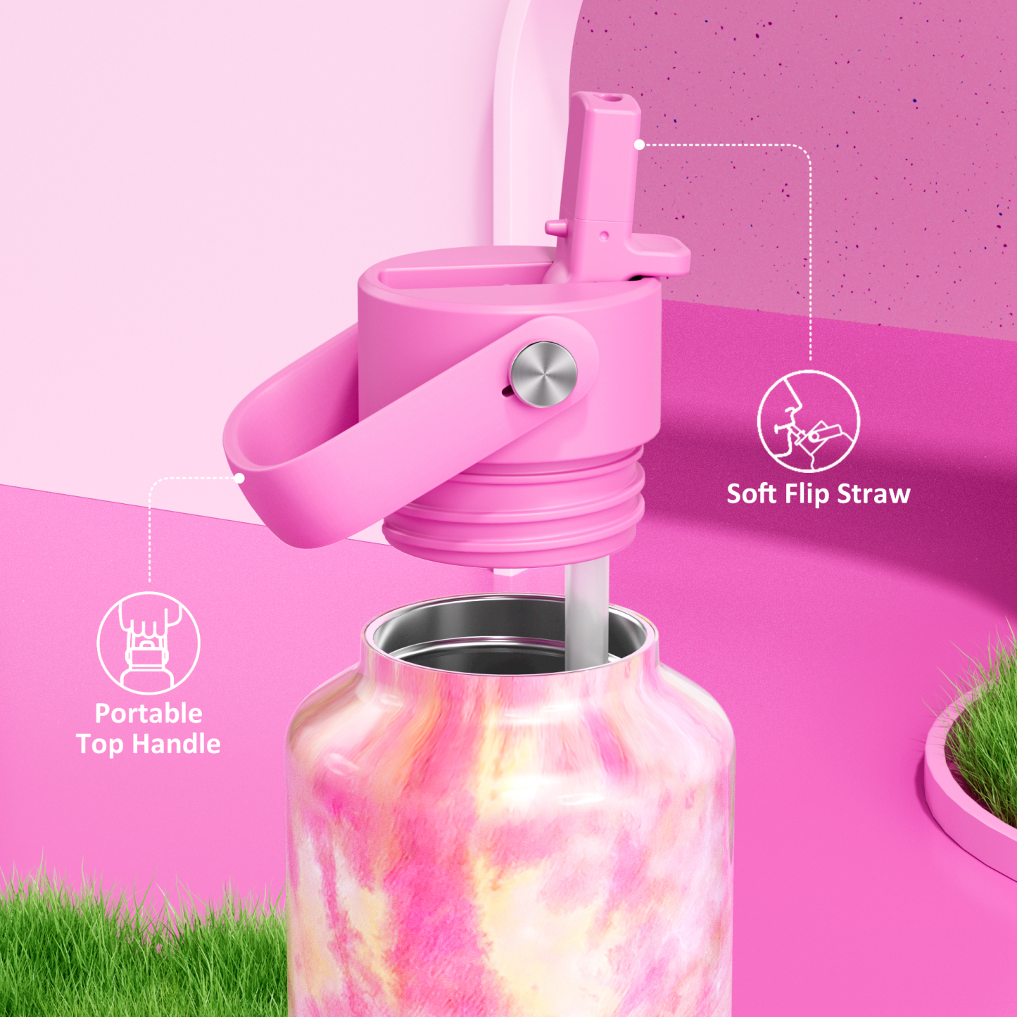 24 oz Slim Insulated Water Bottle with Flip Straw