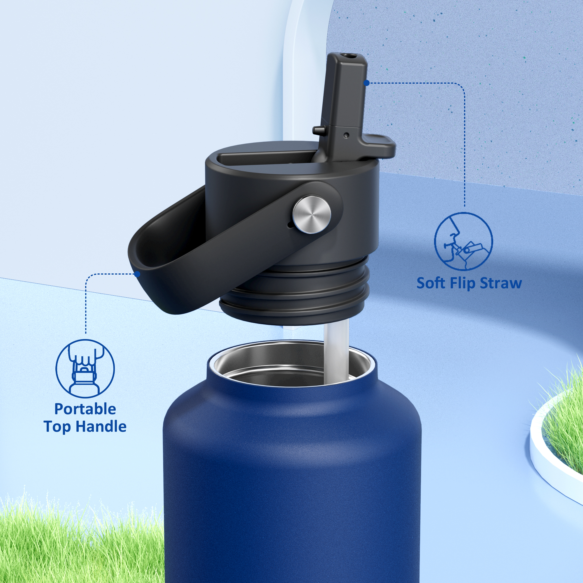 24 oz Slim Insulated Water Bottle with Flip Straw