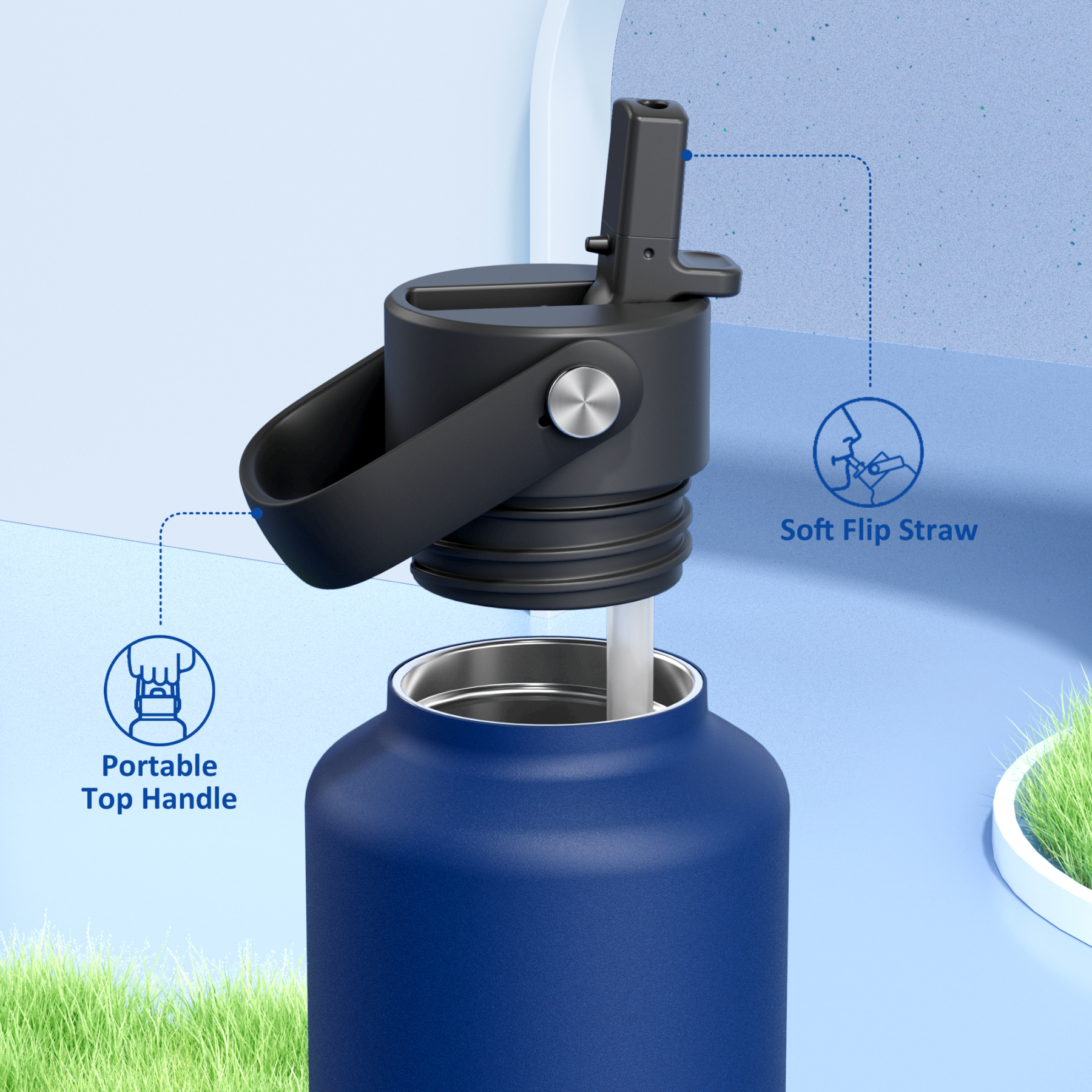 24 oz Slim Insulated Water Bottle with Flip Straw