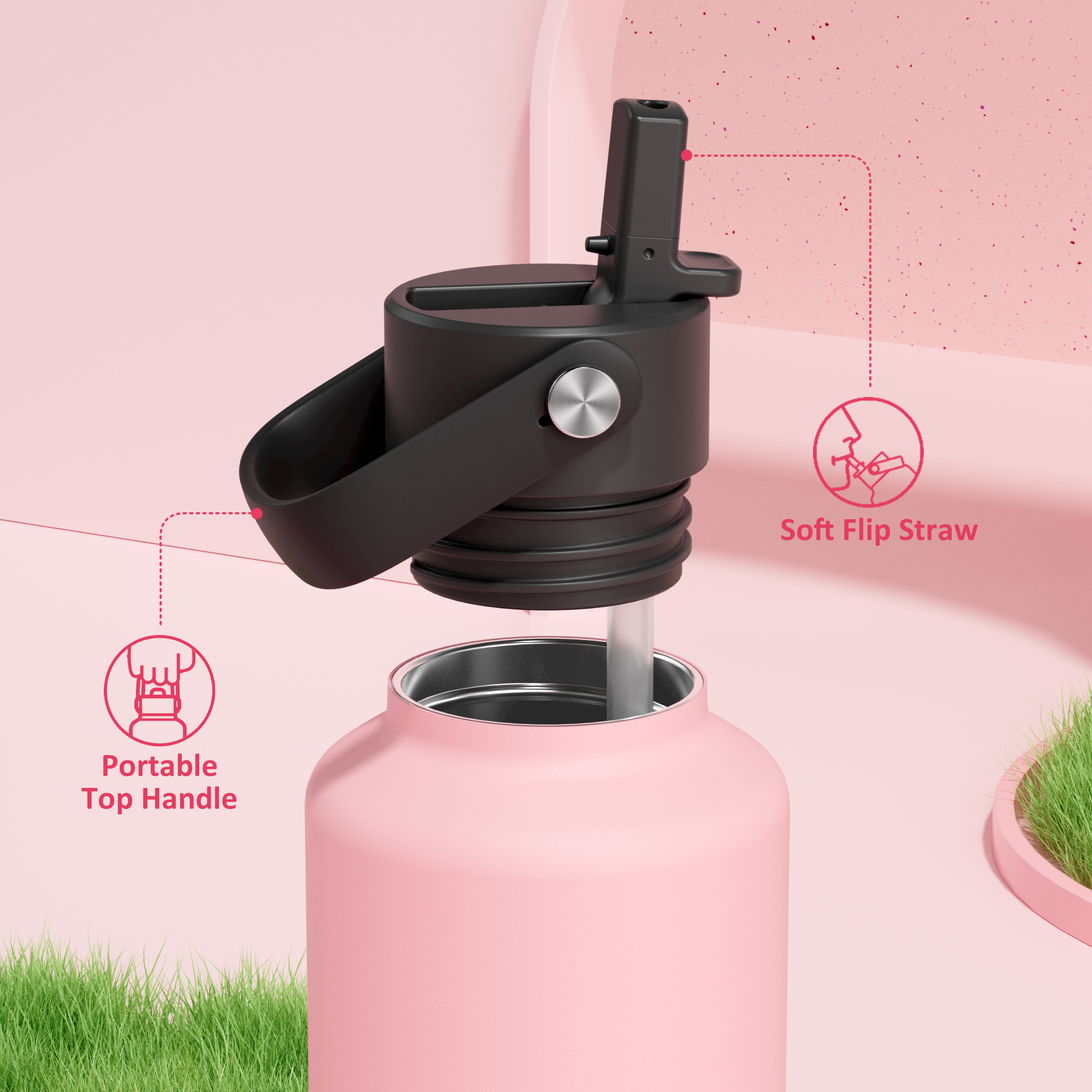 24 oz Slim Insulated Water Bottle with Flip Straw