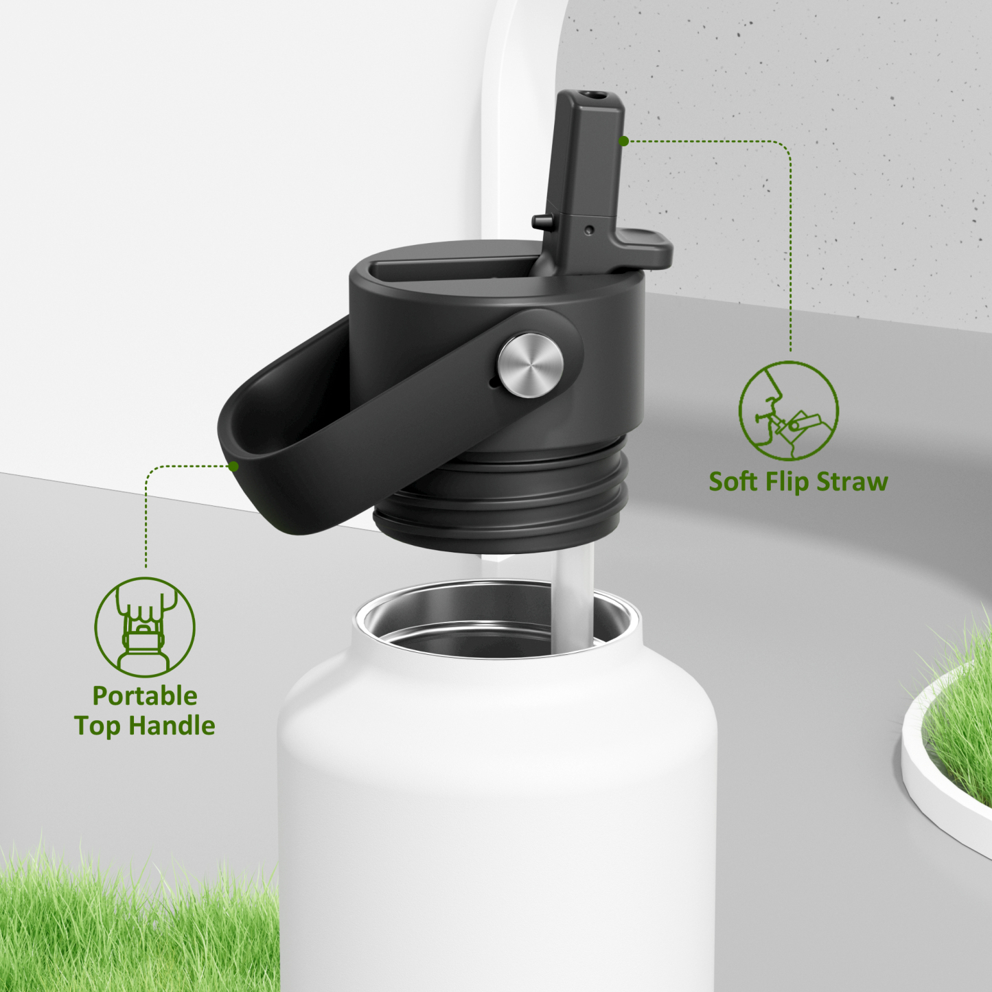 24 oz Slim Insulated Water Bottle with Flip Straw