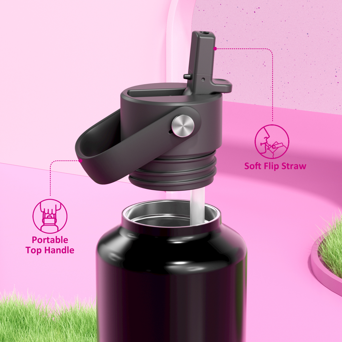 24 oz Slim Insulated Water Bottle with Flip Straw