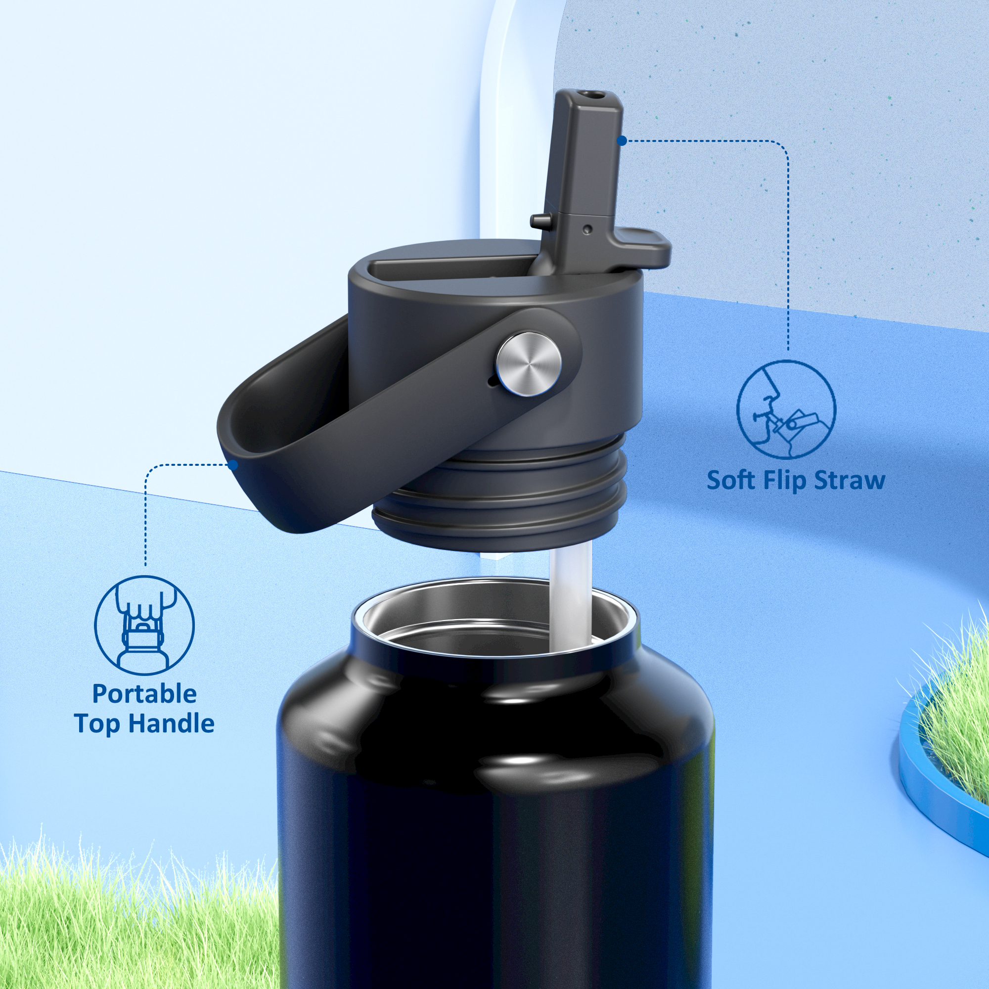 24 oz Slim Insulated Water Bottle with Flip Straw