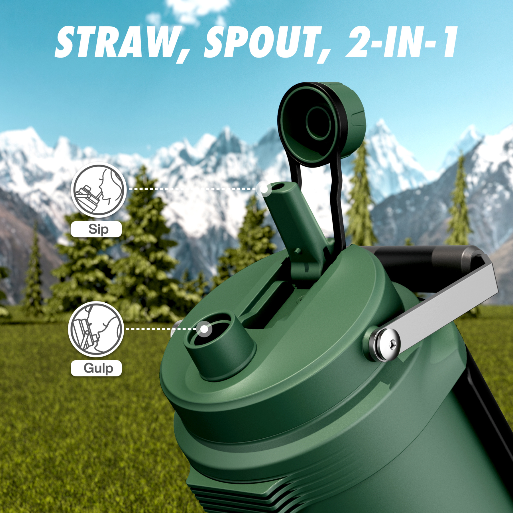 Insulated Water Jug with 2-in-1 Lid and Dual Handle