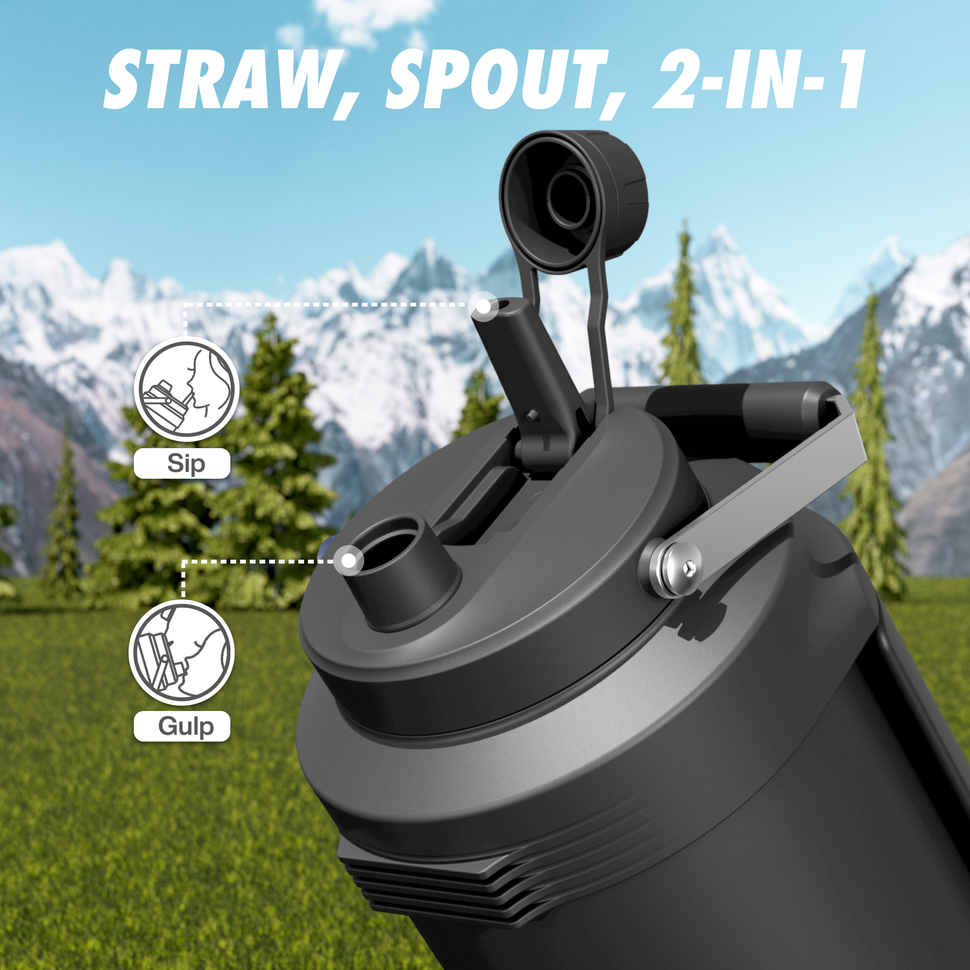 1 Gallon / 128 oz Insulated Water Jug with 2-in-1 Lid and Dual Handle