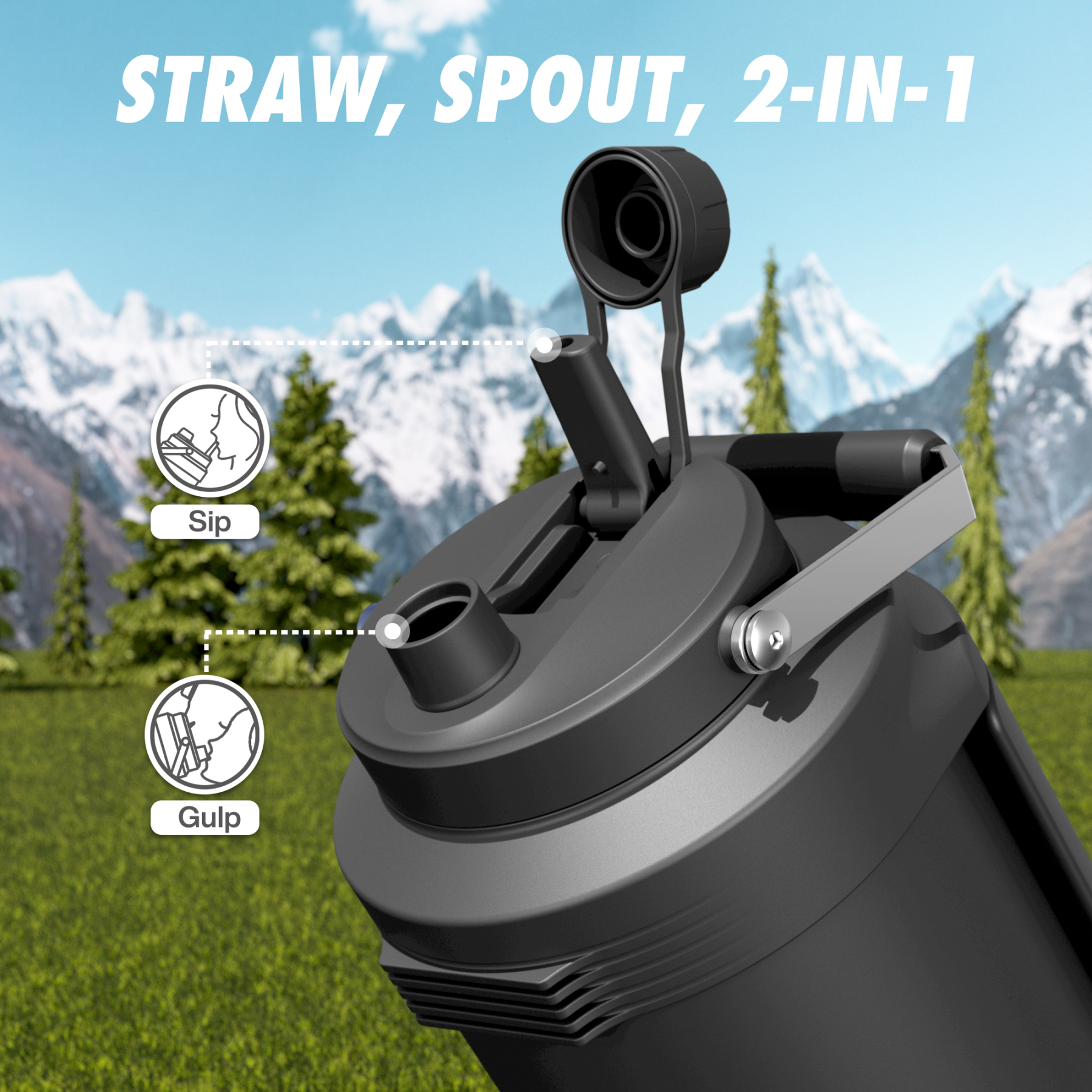 1 Gallon / 128 oz Insulated Water Jug with 2-in-1 Lid and Dual Handle