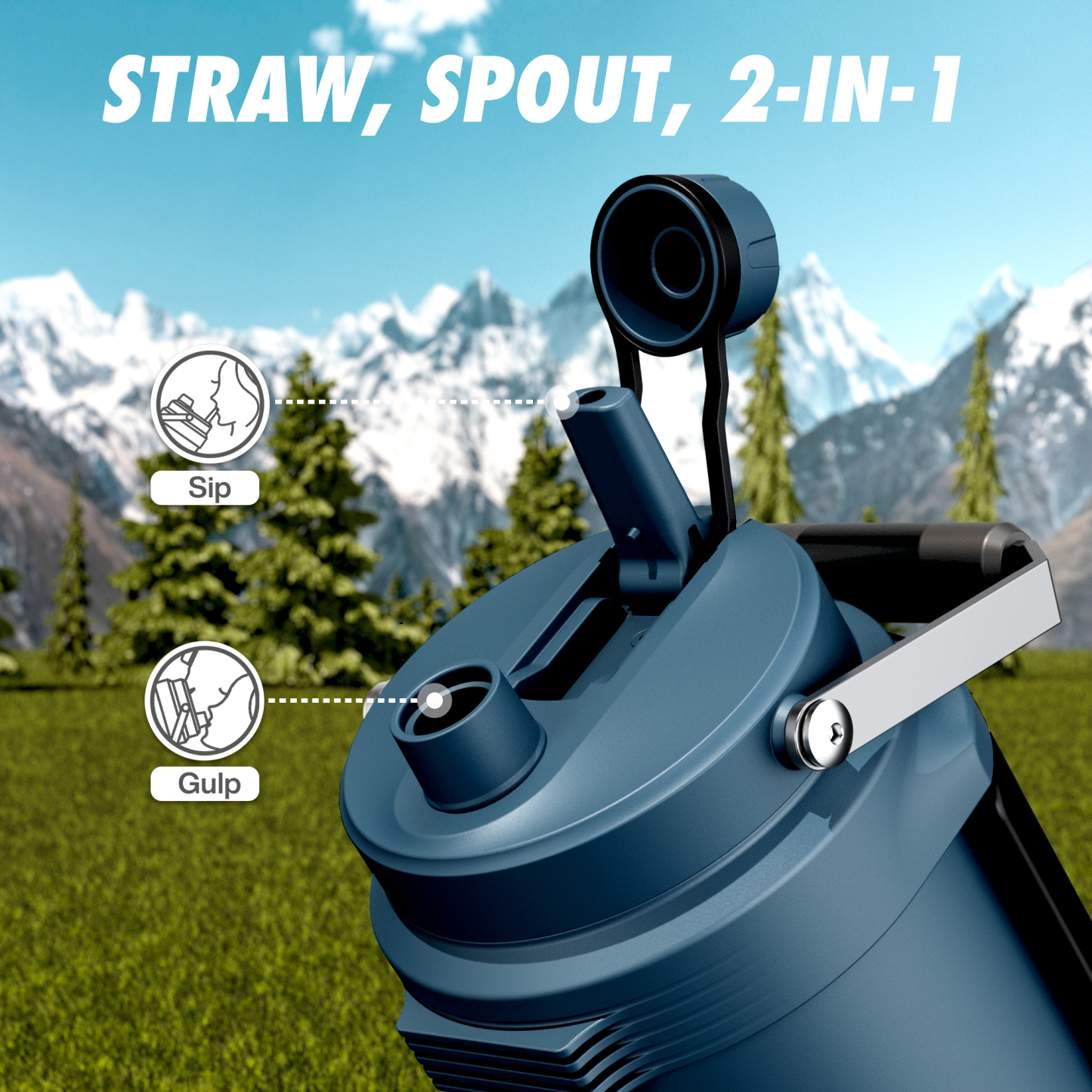 0.5 Gallon / 64 oz Insulated Water Jug with 2-in-1 Lid and Dual Handle