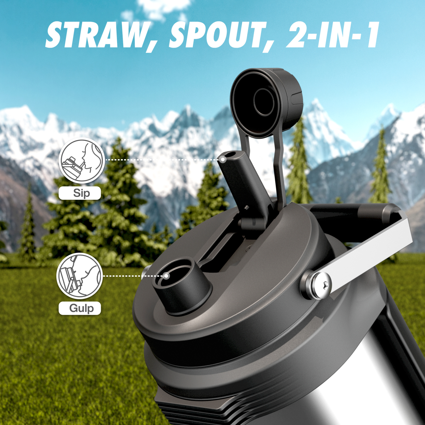 0.5 Gallon / 64 oz Insulated Water Jug with 2-in-1 Lid and Dual Handle