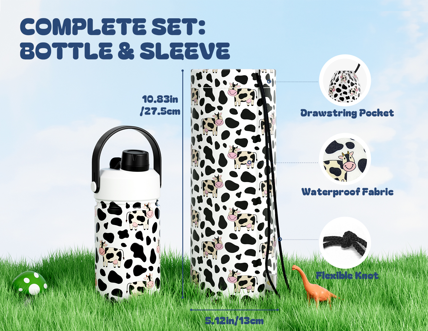 12 oz Insulated Water Bottle with 2-in-1 Straw and Spout Lid