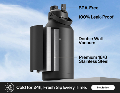 64 oz Insulated Water Bottle with 2-in-1 Straw and Spout Lid