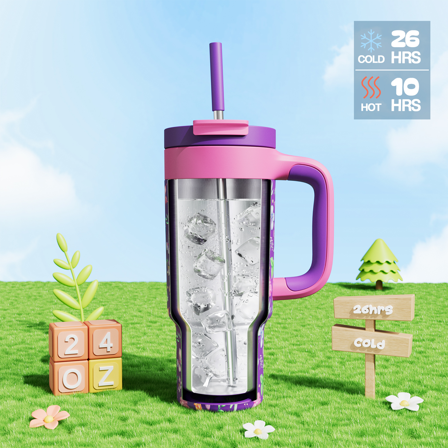 24 oz Tumbler with 2-in-1 Metal Straw Lid