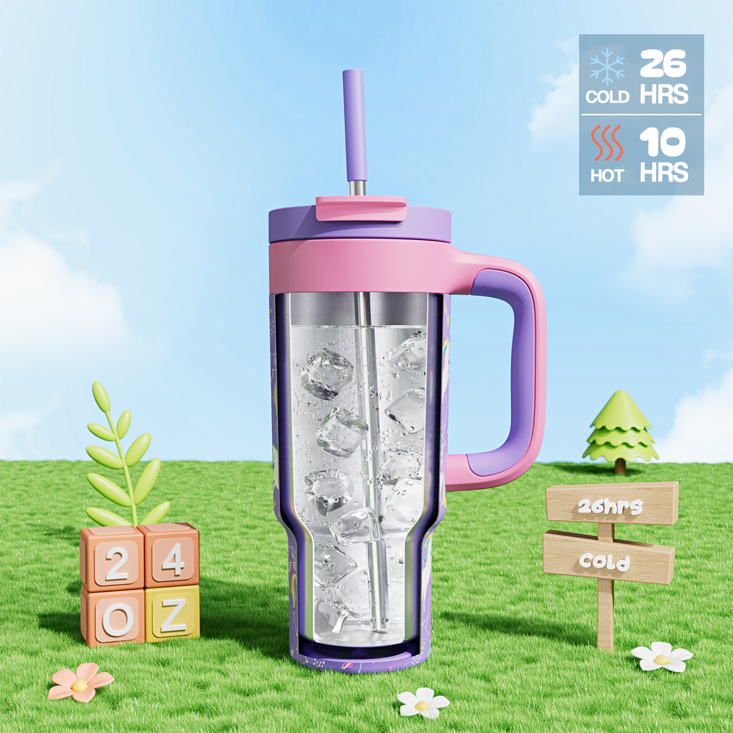 24 oz Tumbler with 2-in-1 Metal Straw Lid