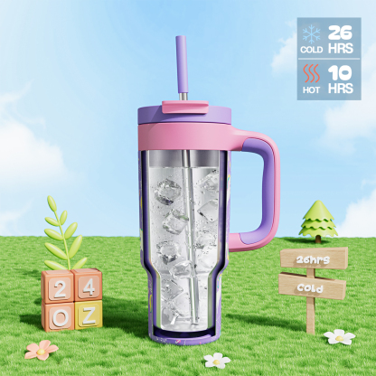 24 oz Tumbler with 2-in-1 Metal Straw Lid