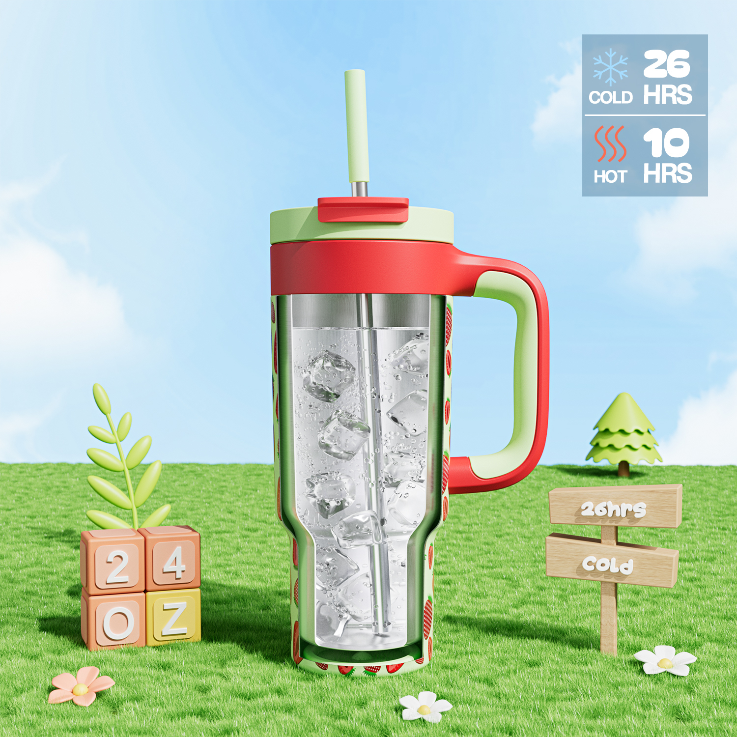 24 oz Tumbler with 2-in-1 Metal Straw Lid