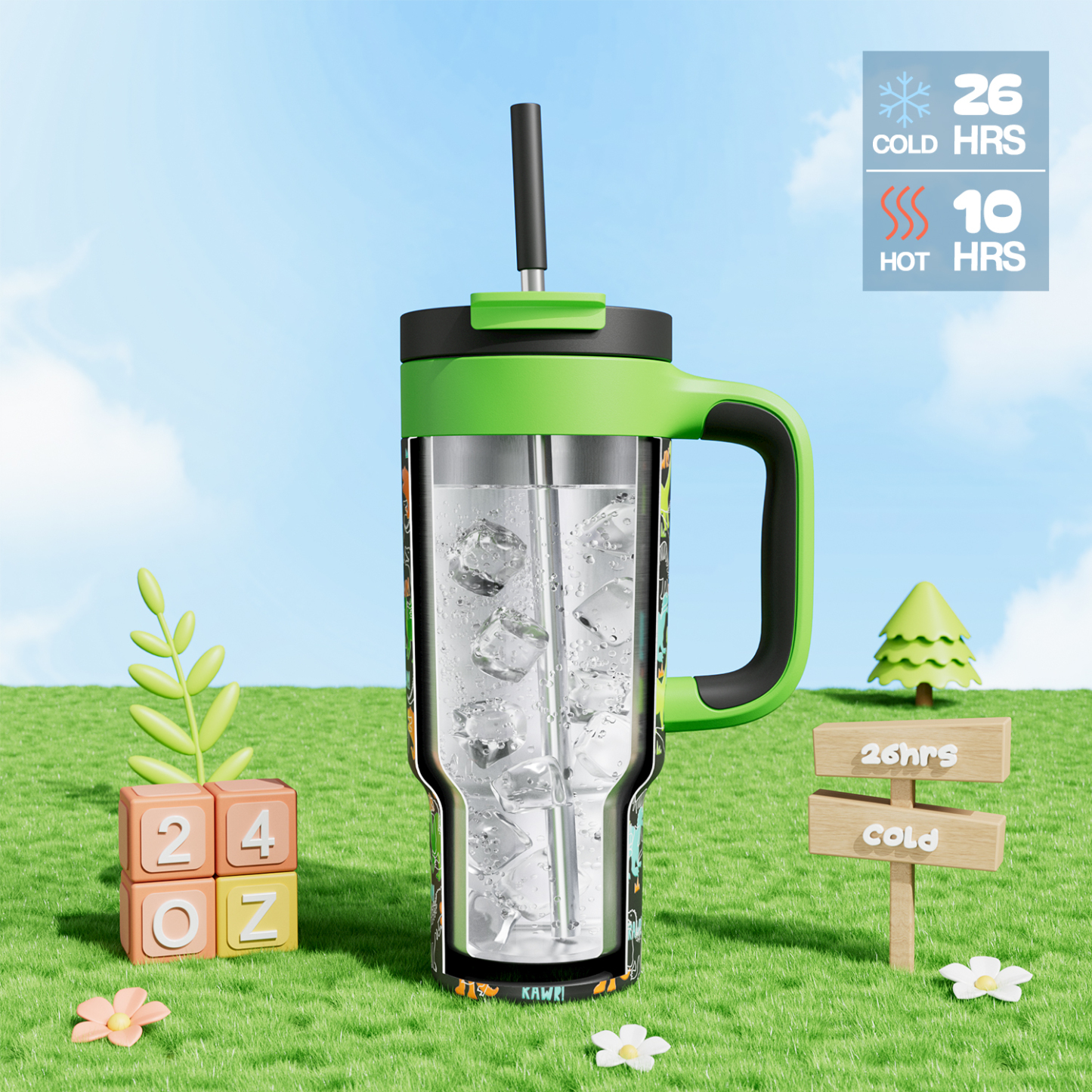 24 oz Tumbler with 2-in-1 Metal Straw Lid