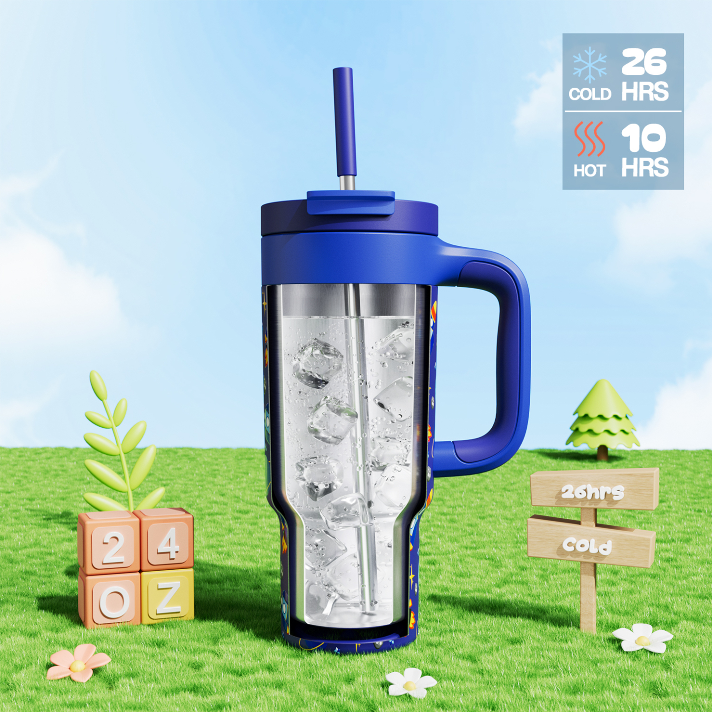 24 oz Tumbler with 2-in-1 Metal Straw Lid